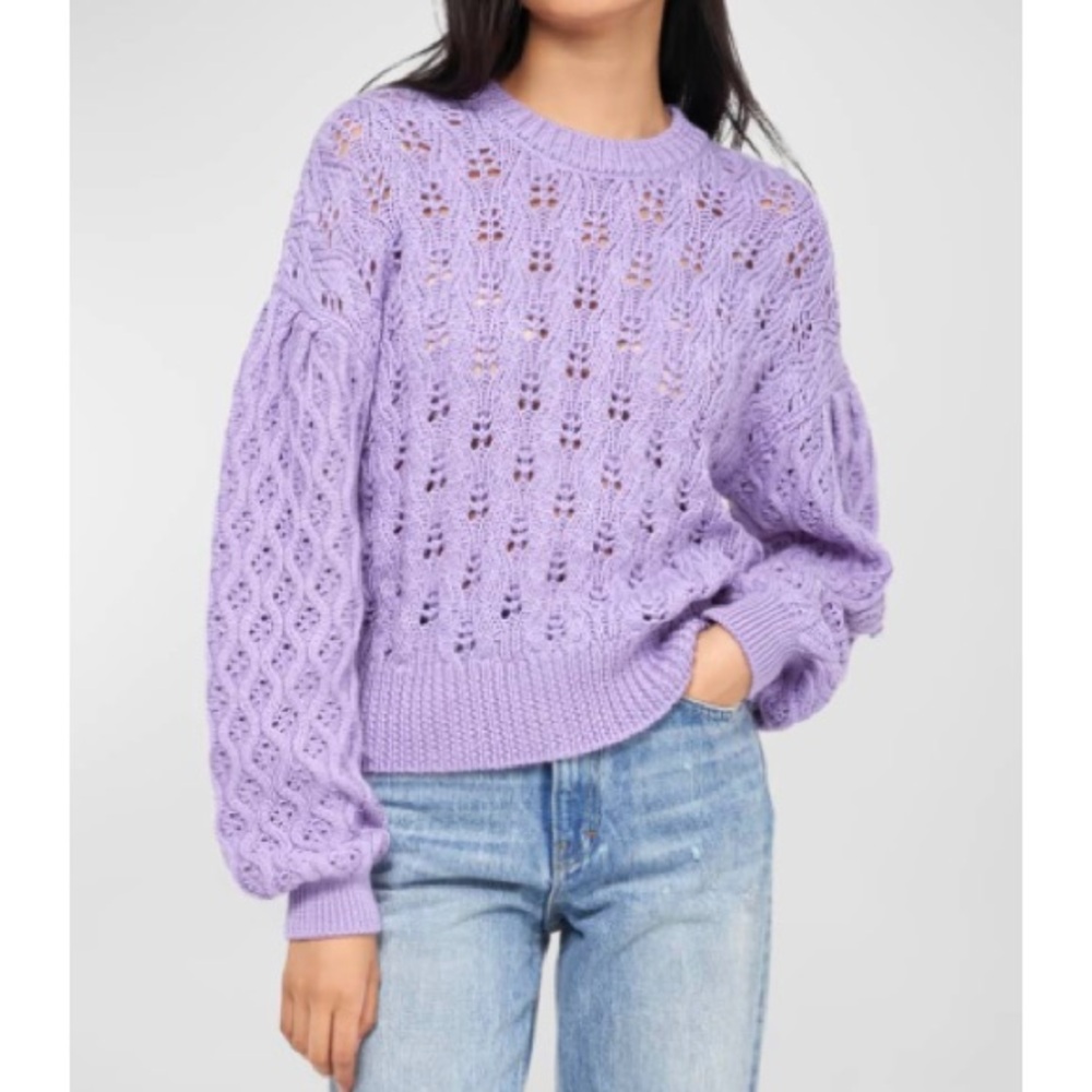 Joie Lavender Pointelle-Knit Wool Sweater